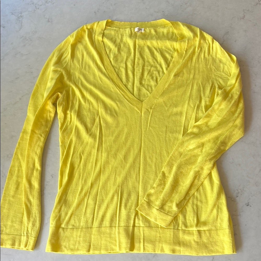 J. Crew Women’s Yellow V-Neck Cotton Sweater Sz Large